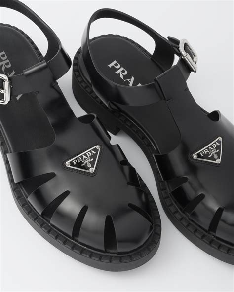 fisherman prada|Black Brushed Leather Fisherman Sandals .